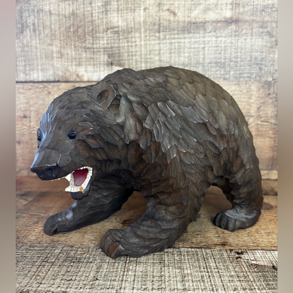 1960”s 9”(l) X 6.5”(h) Hand-Carved Wooden Bear Kibori Kuma Made In Japan READ